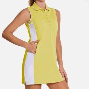 Yellow and White Sleeveless Polo Dress